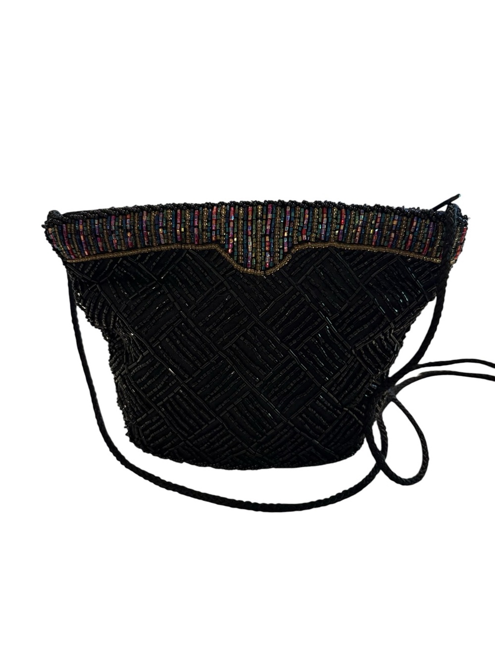 La Regale Beaded Vintage Evening Purse Crossbody Bag with Multicolor Trim